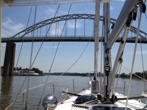 Going under the first of several bridges in the C&D and into Chesapeake City
