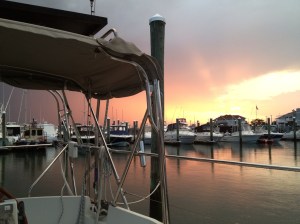 A shot of the marina and an approaching storm