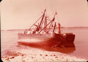 I have full clearance from the captain to show the photo evidence of the grounding of the Marjorie Snow. Here she is sitting all whopper-jogged on the spit (That's a technical term.)