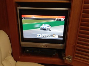 Watch the Nascar race . . . we do have TV, but we have guidelines for watching it: only for major news events, weather events, major sporting events . . . or in this cast, stretches of bad weather!