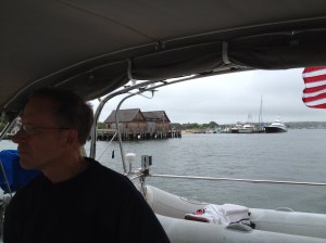 Busting out of Lake Montauk at last! The lake is in the rear view mirror (if we had a rear view mirror.)