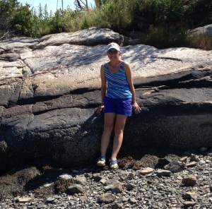 Ems proud of her muddy feet at low tide.