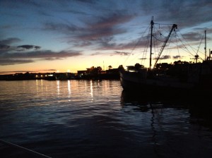 Gloucester Harbor at night.