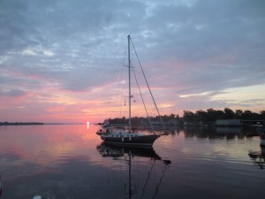 Eleanor Q leaving Elizabeth City at sunrise. Picture taken by Anthony aboard Magnolia.