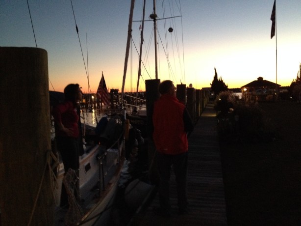 Magnolia and Eleanor Q parked in a line . . . Annette welcoming us for dinner at sunset.
