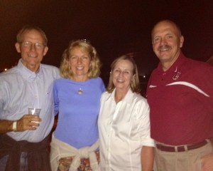 Here we are hanging out at before the game. O.D. was a faculty member and Linda and O.D. are supporters of the athletic program at the school, so we got to take part in pre-game food and refreshment at the sports complex. Great fun! Thanks for a great visit, O.D.s!!!