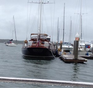 As I posted on Thanksgiving, we were reunited with our friends on Magnolia for Thanksgiving! Here I am eagerly awaiting their arrival on a less than idyllic day on the water. Frank is at the dock ready to assist with the lines. 