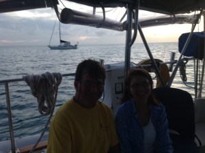 Birthday dinner aboard Eleanor Q with Magnolia sitting in the background.