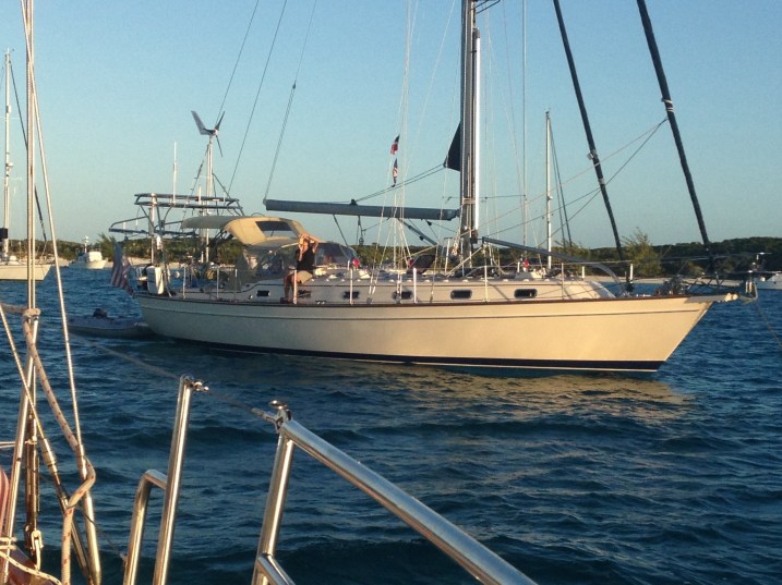 Me taking a picture of Nancy taking a picture of Eleanor Q pulling out of George Town.  Not an easy moment . . .