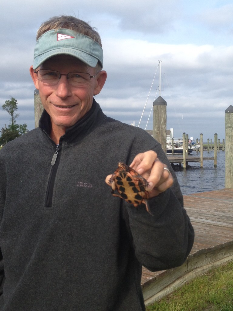 And on the way back from dinner, Frank spotted a critter. What guy can resist picking up a turtle?