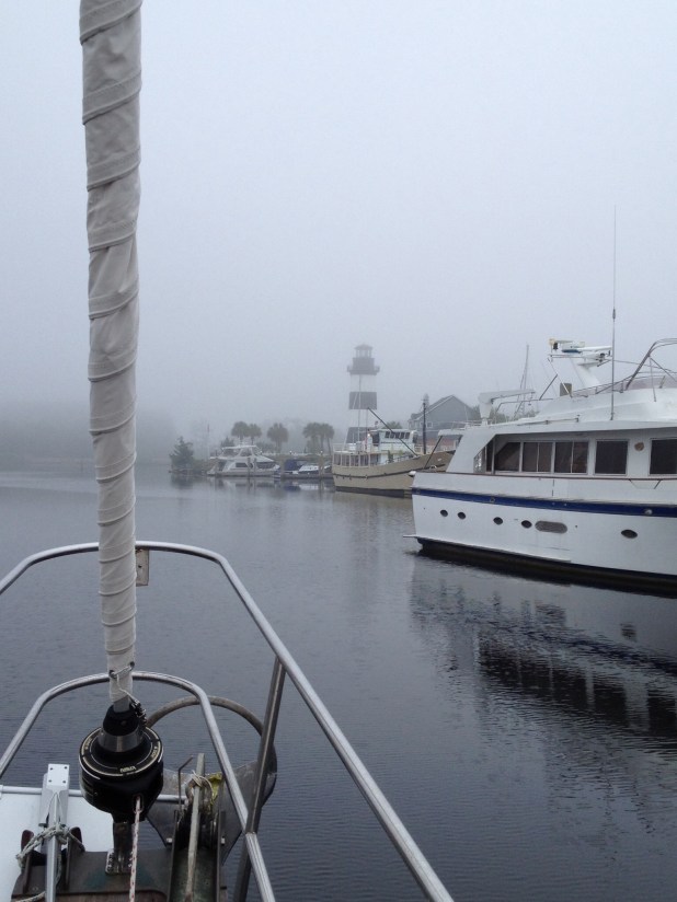 A foggy departure from Myrtle Beach Yacht Club - stayed this way for only an hour.