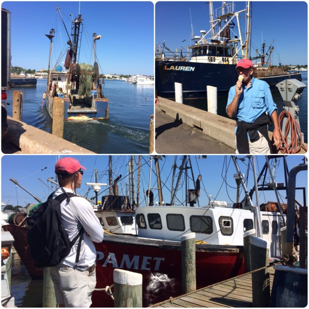 The harbor front in Hyannis. Frank's favorite things: looking at fishing boats and eating ice cream!