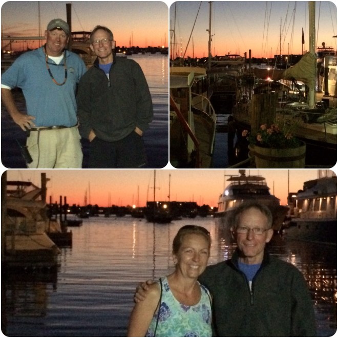 First evening in Newport. Frank making friends with the launch driver. 